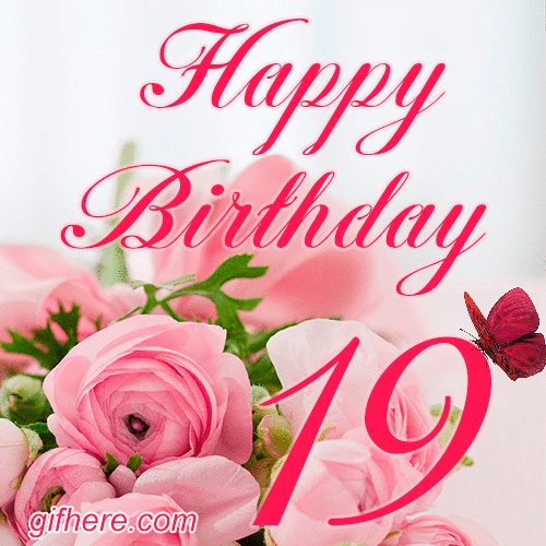 19 Years Happy Birthday Card for Her animated gif postcard download