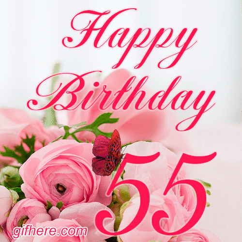 55 Years Happy Birthday Card for Her animated gif postcard download