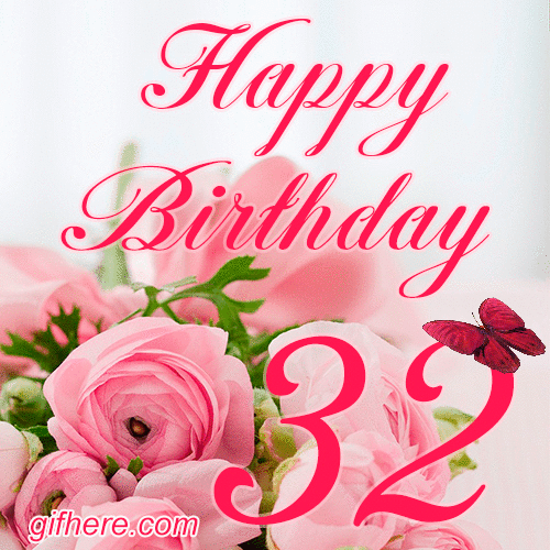 32 Years Happy Birthday Card for Her animated gif postcard download