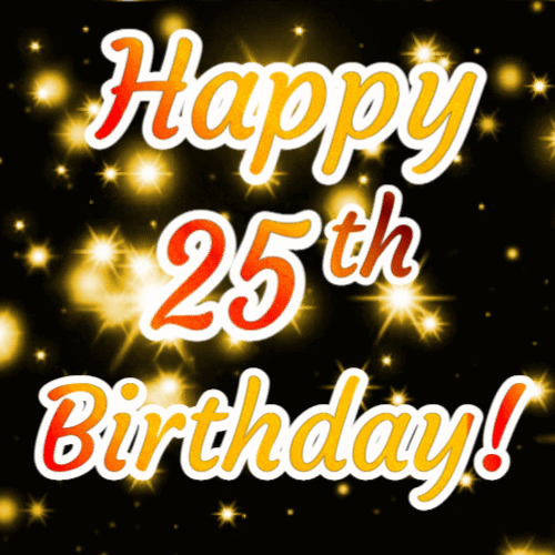 Happy 25th Birthday - Gold glitter and sparkles animated gif postcard download