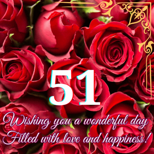 Animated 51th Birthday - Wishing you a wonderful animated gif postcard download