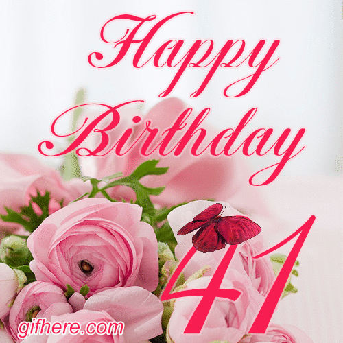41 Years Happy Birthday Card for Her animated gif postcard download