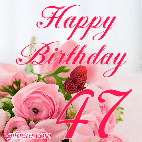47 Years Happy Birthday Card for Her animated gif postcard download