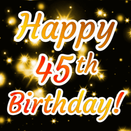Happy 45th Birthday - Gold glitter and sparkles animated gif postcard download