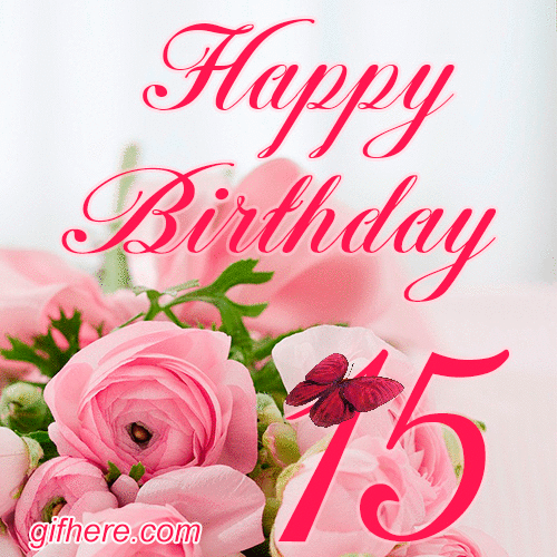 15 Years Happy Birthday Card for Her animated gif postcard download