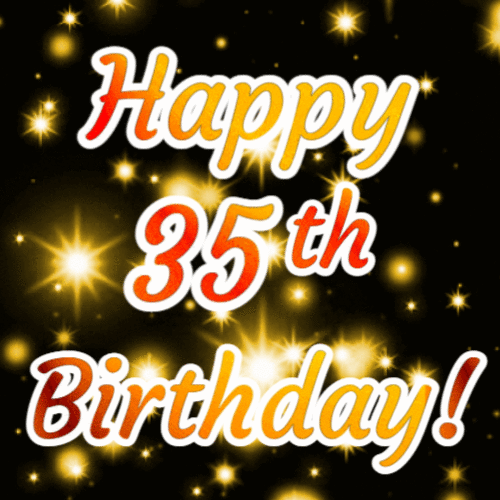 Happy 35th Birthday - Gold glitter and sparkles animated gif postcard download