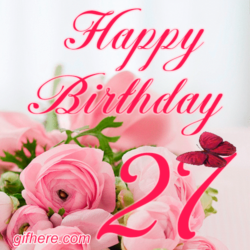 27 Years Happy Birthday Card for Her animated gif postcard download
