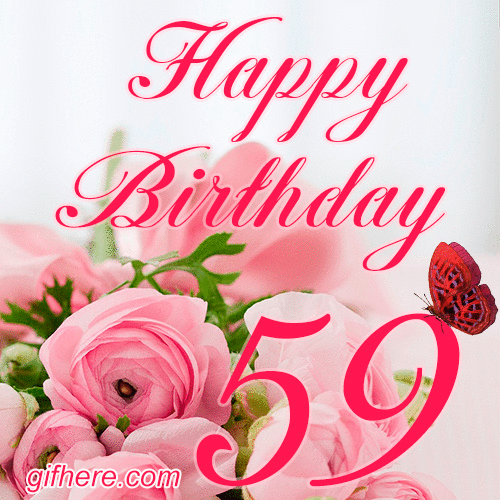 59 Years Happy Birthday Card for Her animated gif postcard download