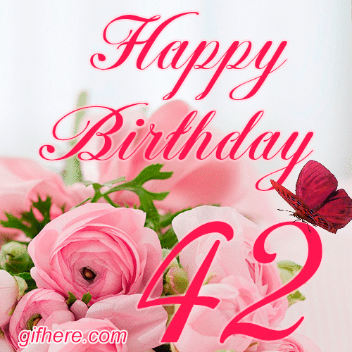 42 Years Happy Birthday Card for Her animated gif postcard download