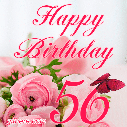 56 Years Happy Birthday Card for Her animated gif postcard download