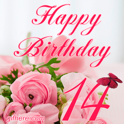 14 Years Happy Birthday Card for Her animated gif postcard download