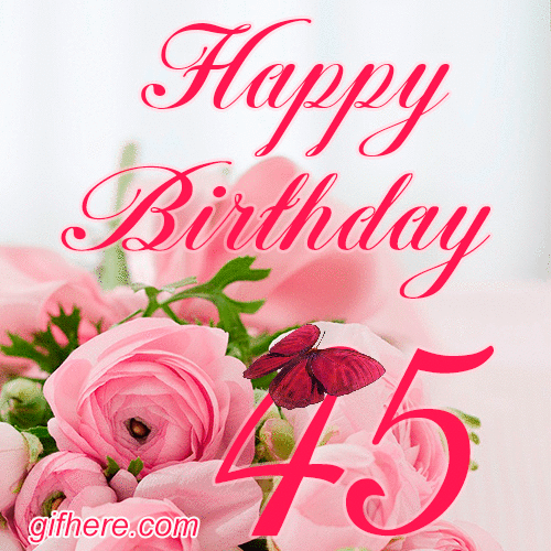 45 Years Happy Birthday Card for Her animated gif postcard download