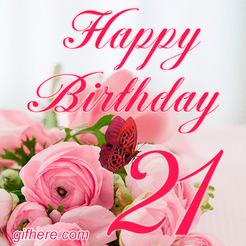 21 Years Happy Birthday Card for Her animated gif postcard download