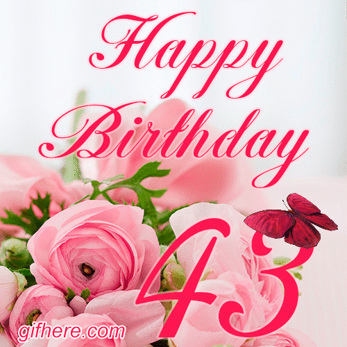 43 Years Happy Birthday Card for Her animated gif postcard download