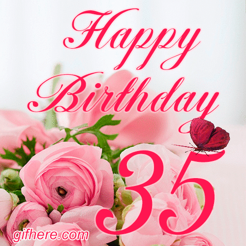 35 Years Happy Birthday Card for Her animated gif postcard download