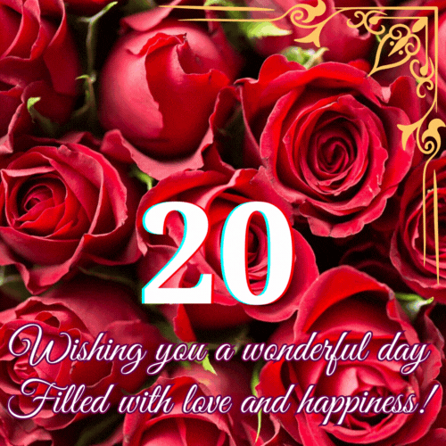 Animated 20th Birthday - Wishing you a wonderful animated gif postcard download