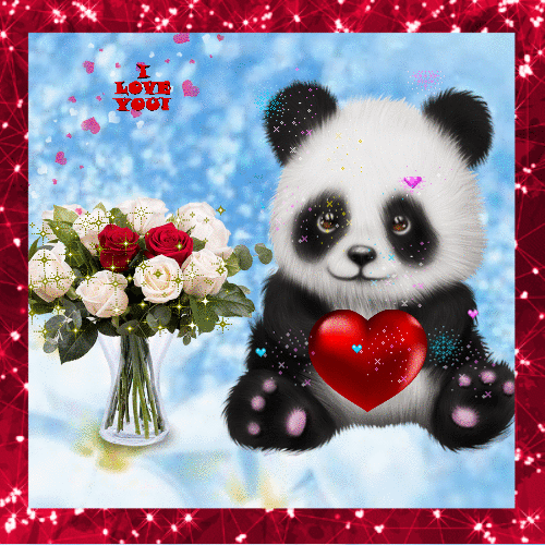 Панда i love you сердце гиф анимация