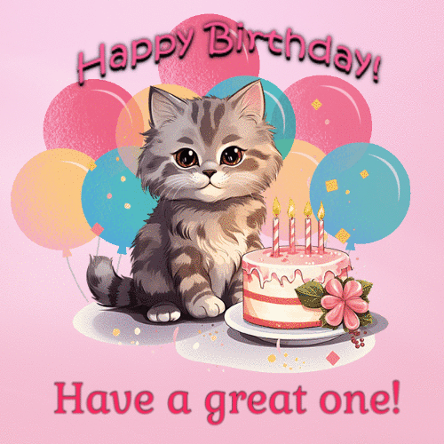 Happy birthday - Cute cat with a yummy cake