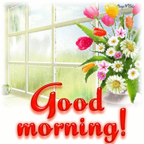 Good morning flowers GIF with colorful bouquet