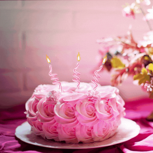 Happy Birthday pink cake GIF with candles for daughter