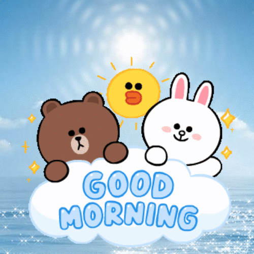 Good Morning GIF with funny bear and hare cartoon