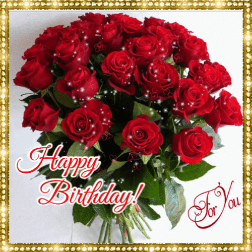 Happy Birthday Bouquet of Roses GIF Animation