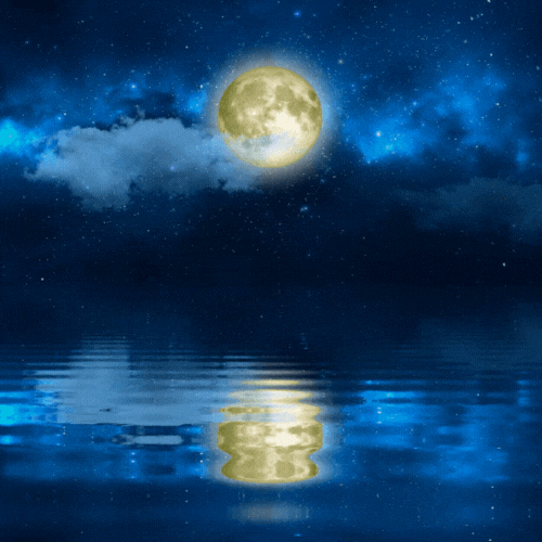 Good Night GIF with yellow moon reflection on water