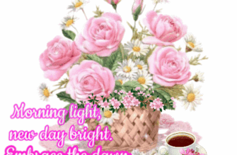 Good Morning GIF with flowers and coffee – morning light new day bright