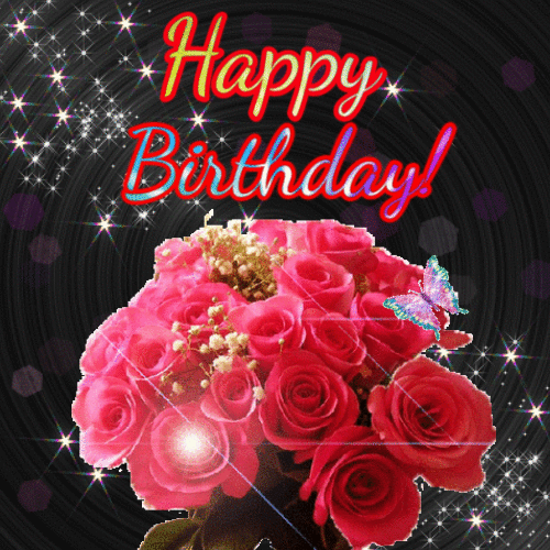 bouquet of pink roses happy birthday gif