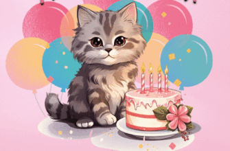 Happy Birthday GIF with cute cat and cake