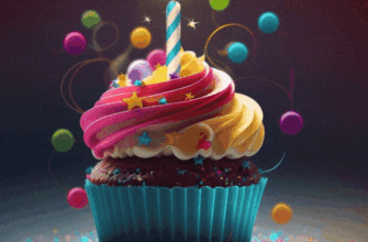 Happy Birthday GIF with cupcake and burning candle