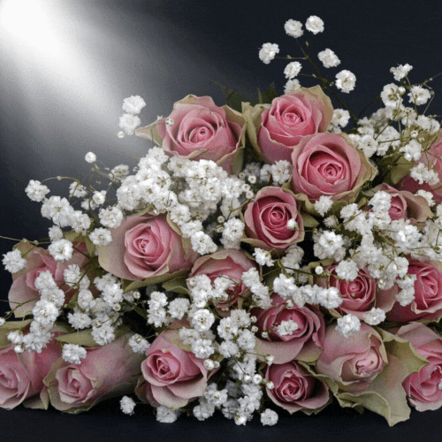 Happy Birthday GIF with pink roses bouquet