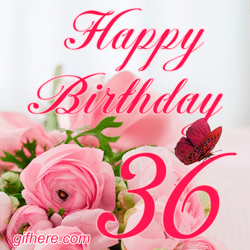 36 Years Birthday Animated Greeting Card for Women