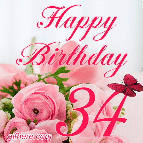 34 Years Birthday Animated Card for Women